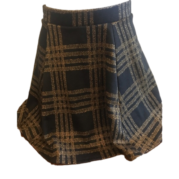 Eclipse Tartsn Stripes Black Gold elastic waistband Mini Skirt size Small - Picture 1 of 11